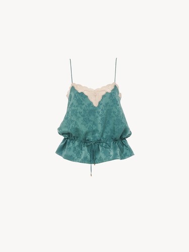 Drawstring camisole top in silk jacquard & lace - 2