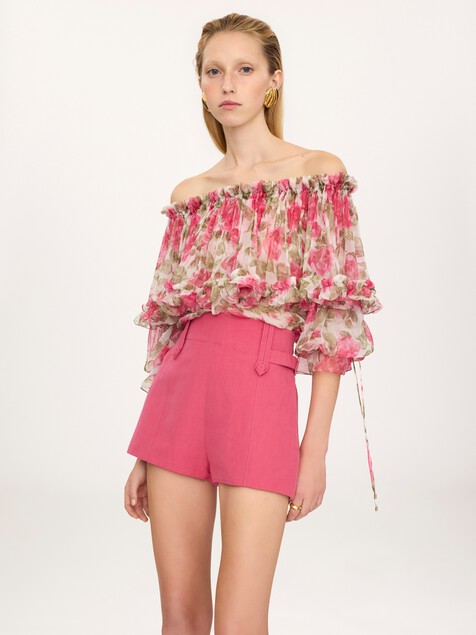 High-rise mini shorts in a linen-cotton mix