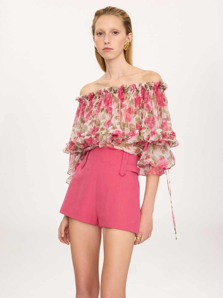 High-rise mini shorts in a linen-cotton mix - 3