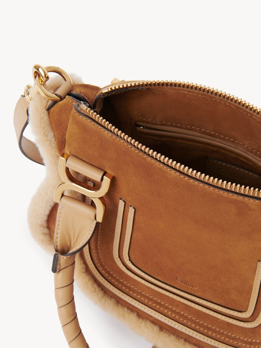 Small Marcie bag in suede leather & shearling - 8