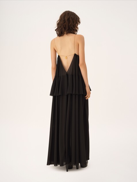 Sleeveless long dress in silk georgette