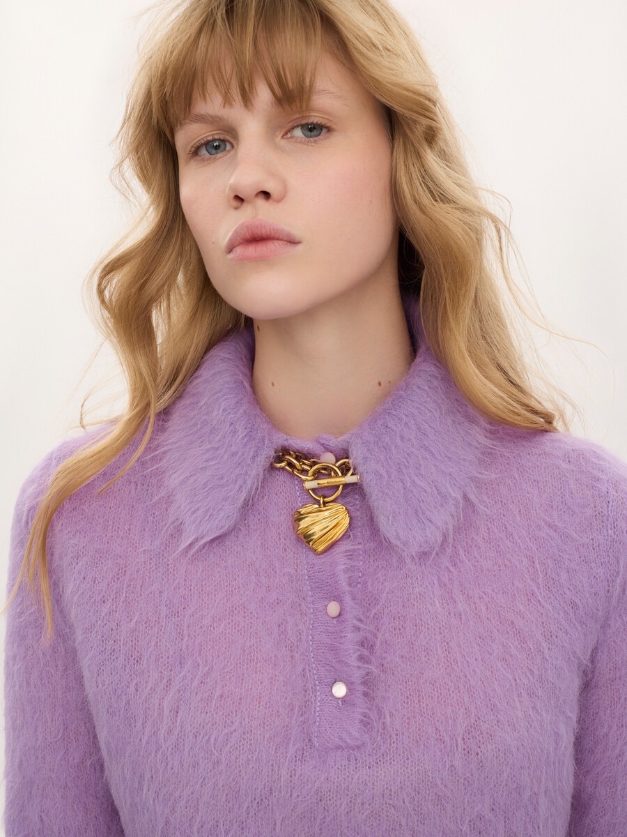 Pull polo en maille de laine alpaga m&eacute;lang&eacute;e - 5