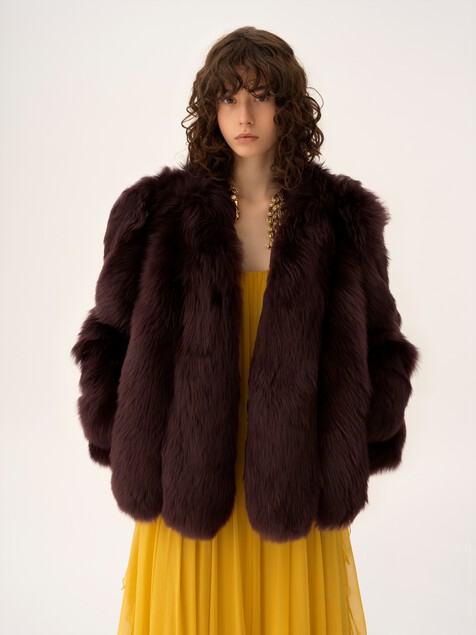 Oversized short coat in shearling