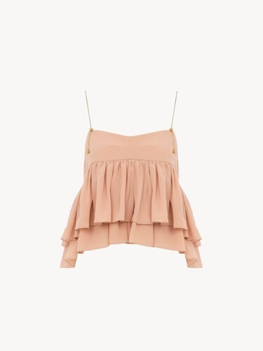 Sleeveless ruffle top in silk georgette - 1