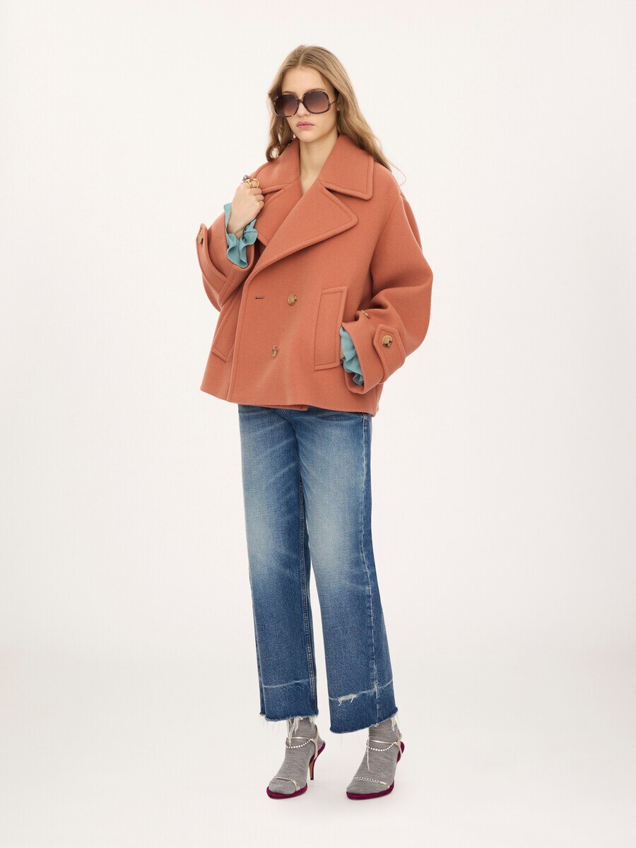 Oversized short coat in wool - 1