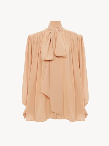 Oversized gathered lavalli&egrave;re blouse in cr&ecirc;pe de chine - 1