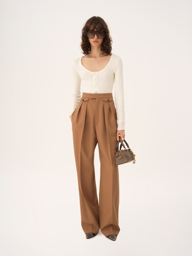 High-rise gathered pants in wool gabardine - 3