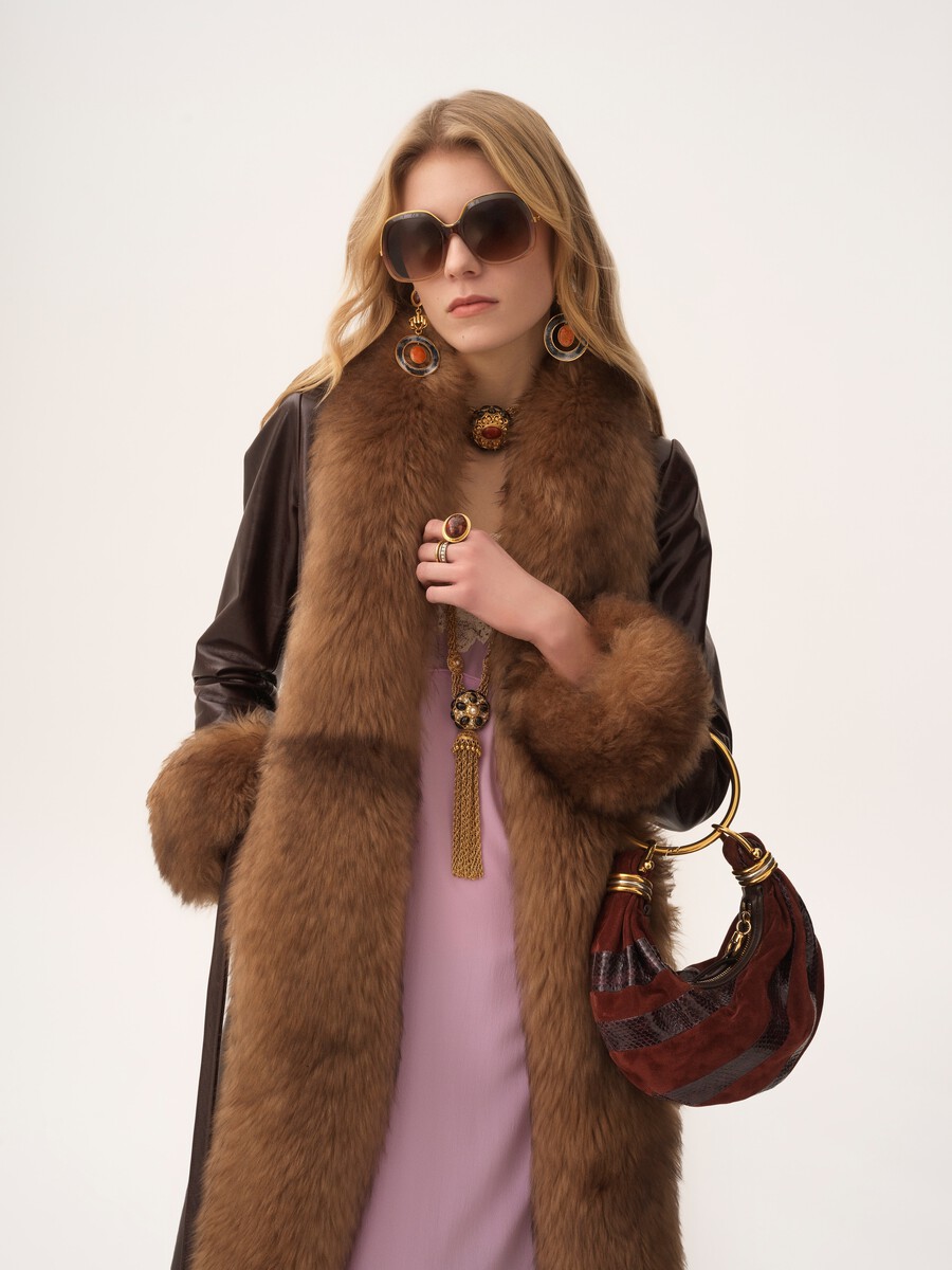 Mini Bracelet Hobo bag in suede leather & snakeskin - 2