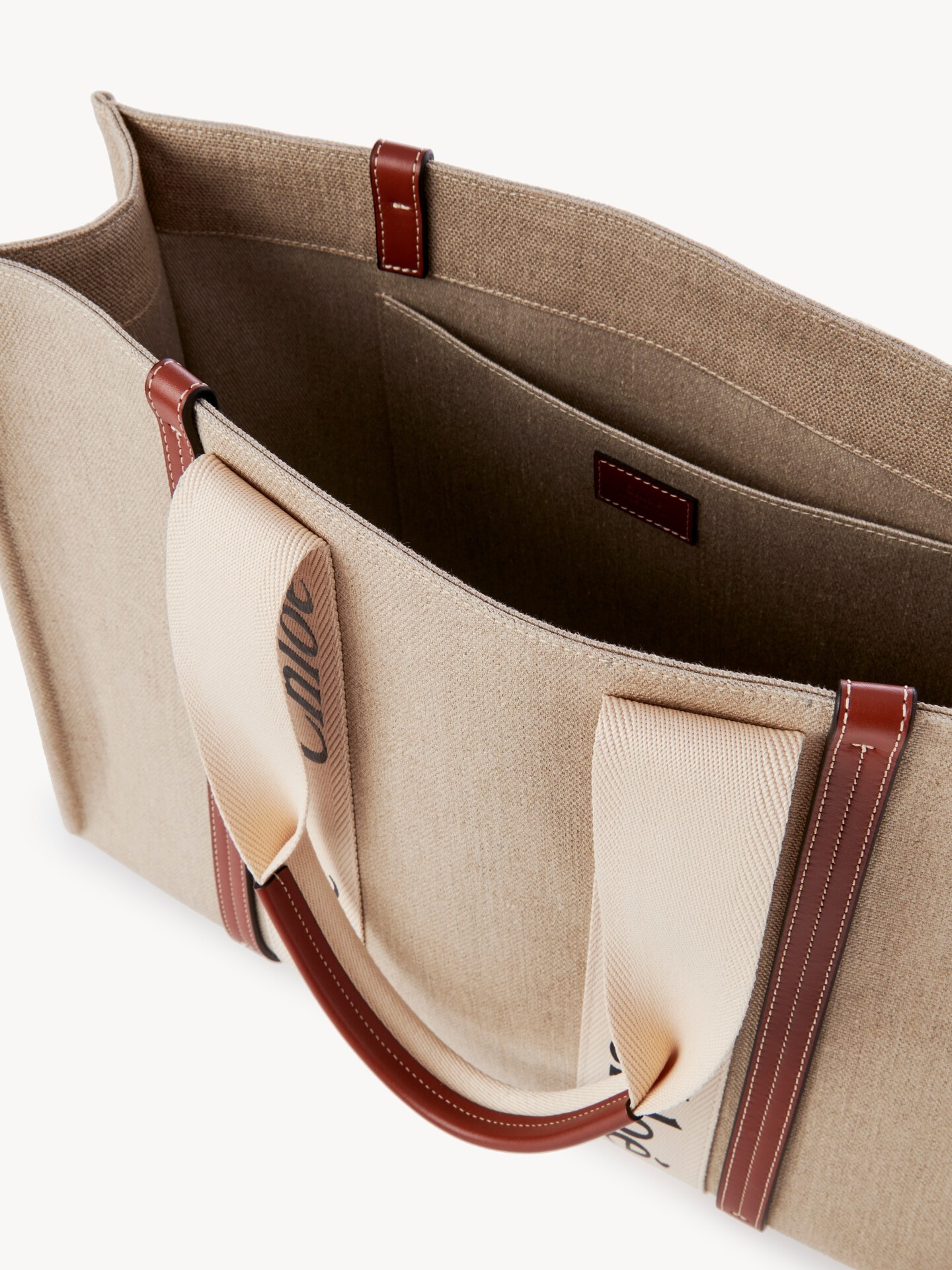 Large Woody tote bag in linen - 5.0