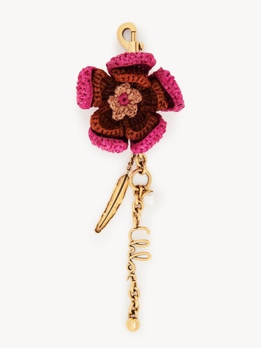 Flower bag charm in raffia & metal - 1