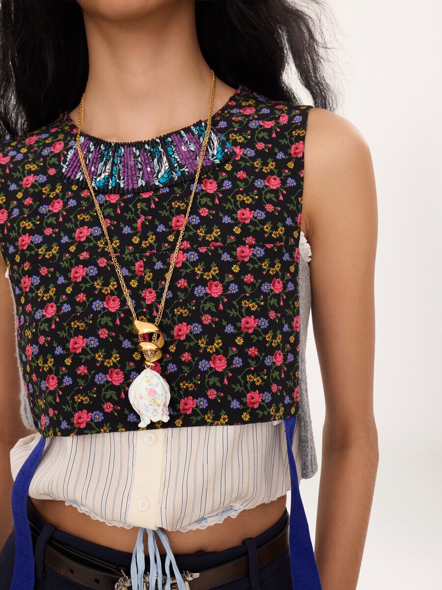 Hybrid cropped top in cr&ecirc;pe de chine - 5