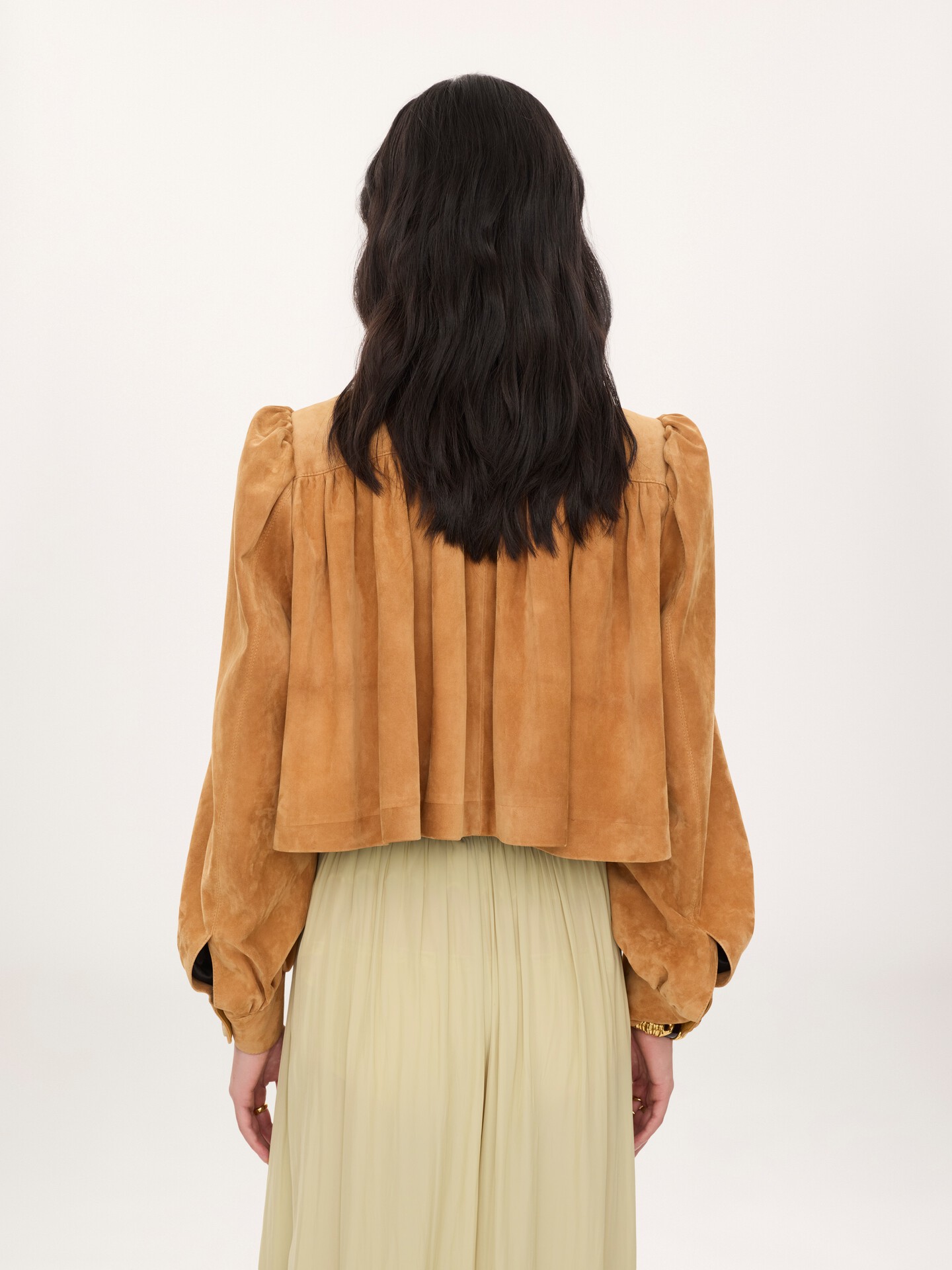Gathered boule jacket in suede leather - 4.0