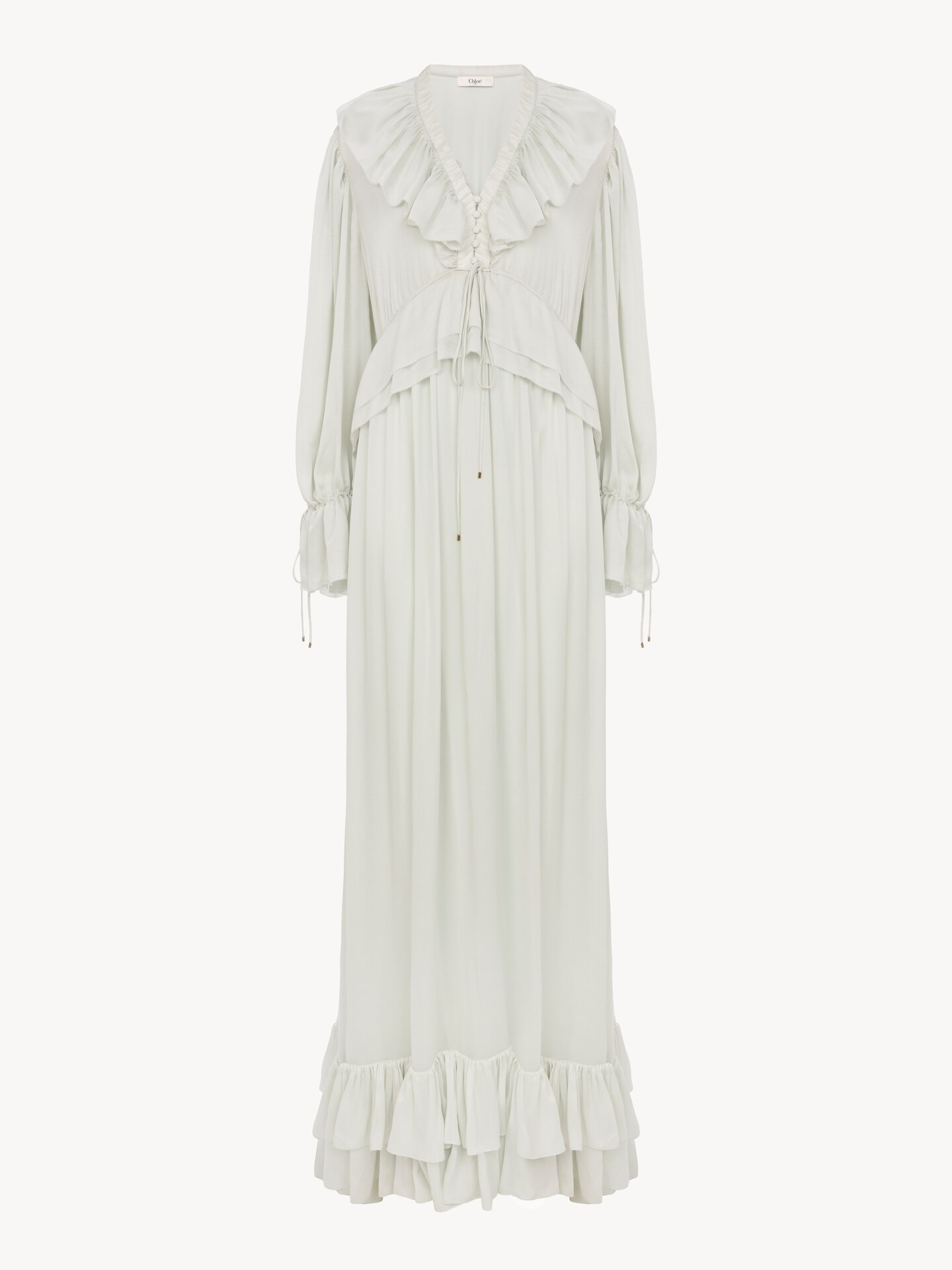 Gathered long dress in silk charmeuse - 2.0
