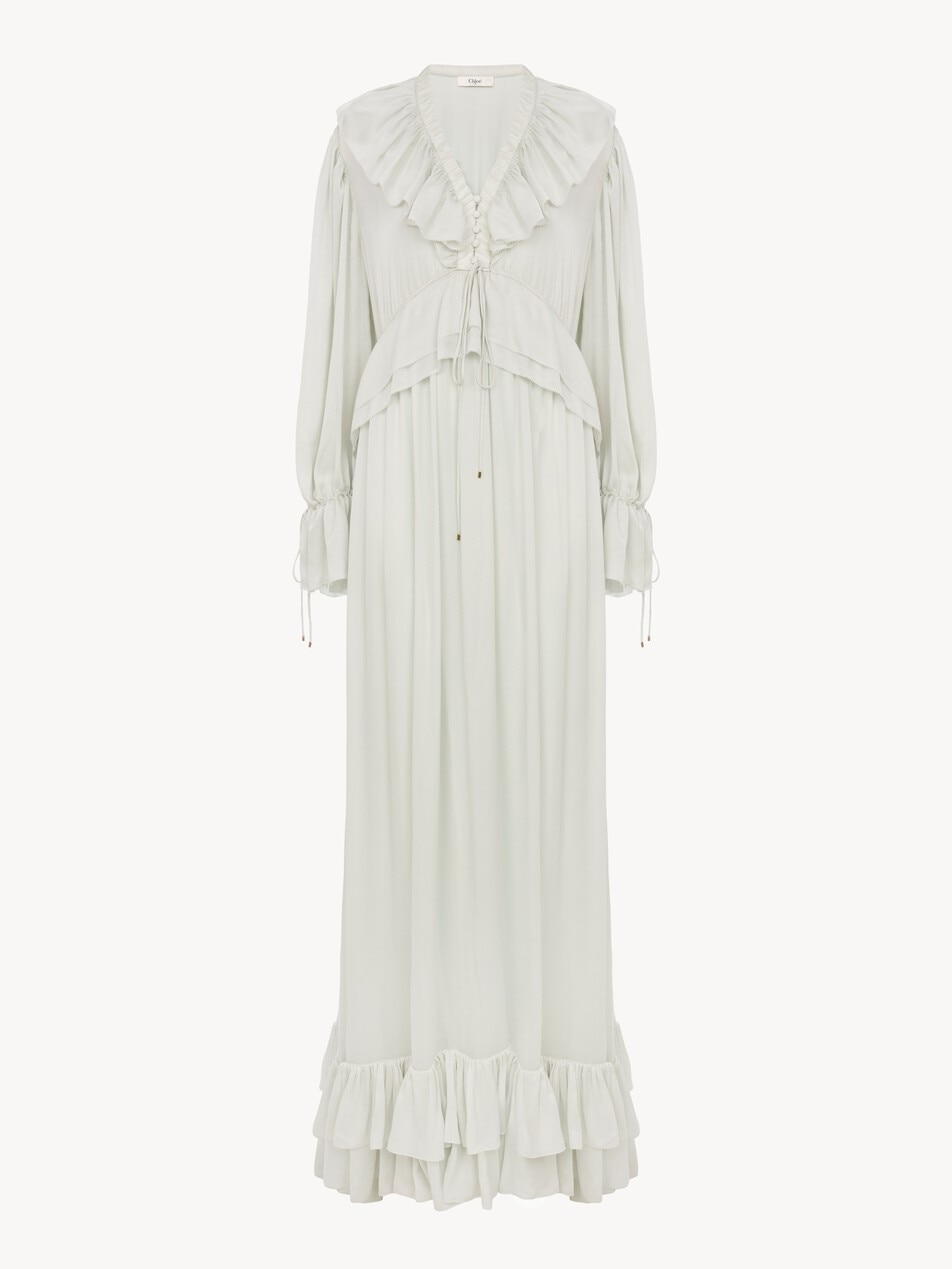 Robe longue fronc&eacute;e en charmeuse de soie - Packshot