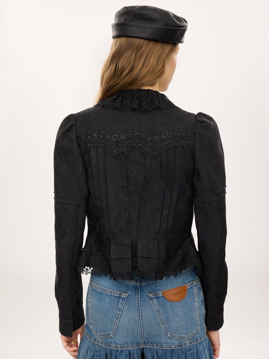 Fitted jacket in silk-blend jacquard & lace - 6