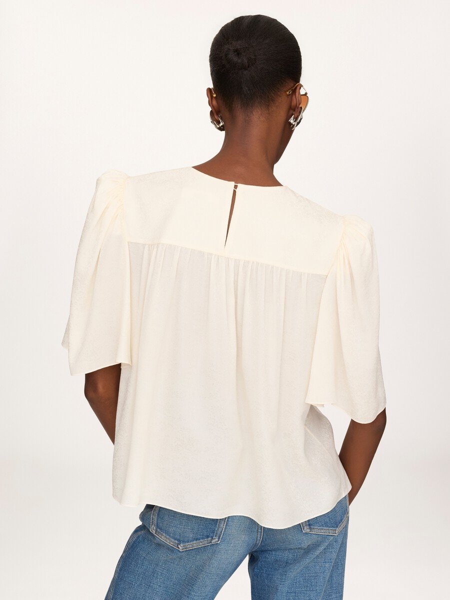 Top fruncido con cuello redondo de jacquard de seda - 5