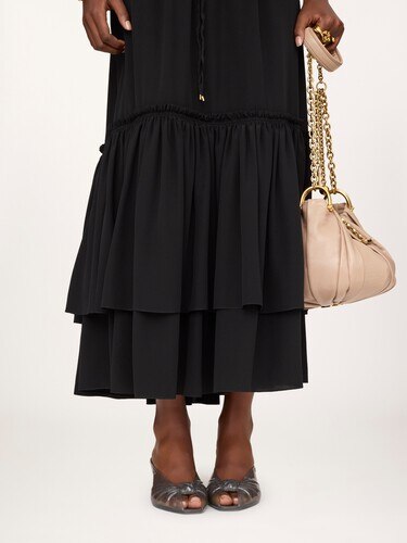Ruffled long skirt in cr&ecirc;pe de chine - 7
