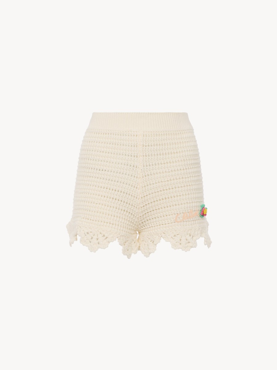 High-waisted logo mini shorts in crochet knit - 2