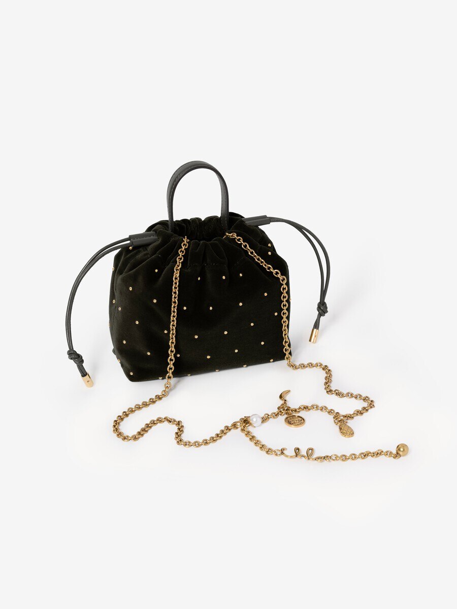 Mini Chlo&eacute; Icons shoulder bag with chain in velvet with studs - 3