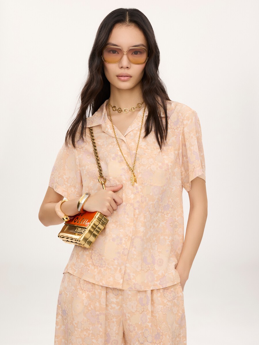 Short-sleeve blouse in cr&ecirc;pe de chine - 4