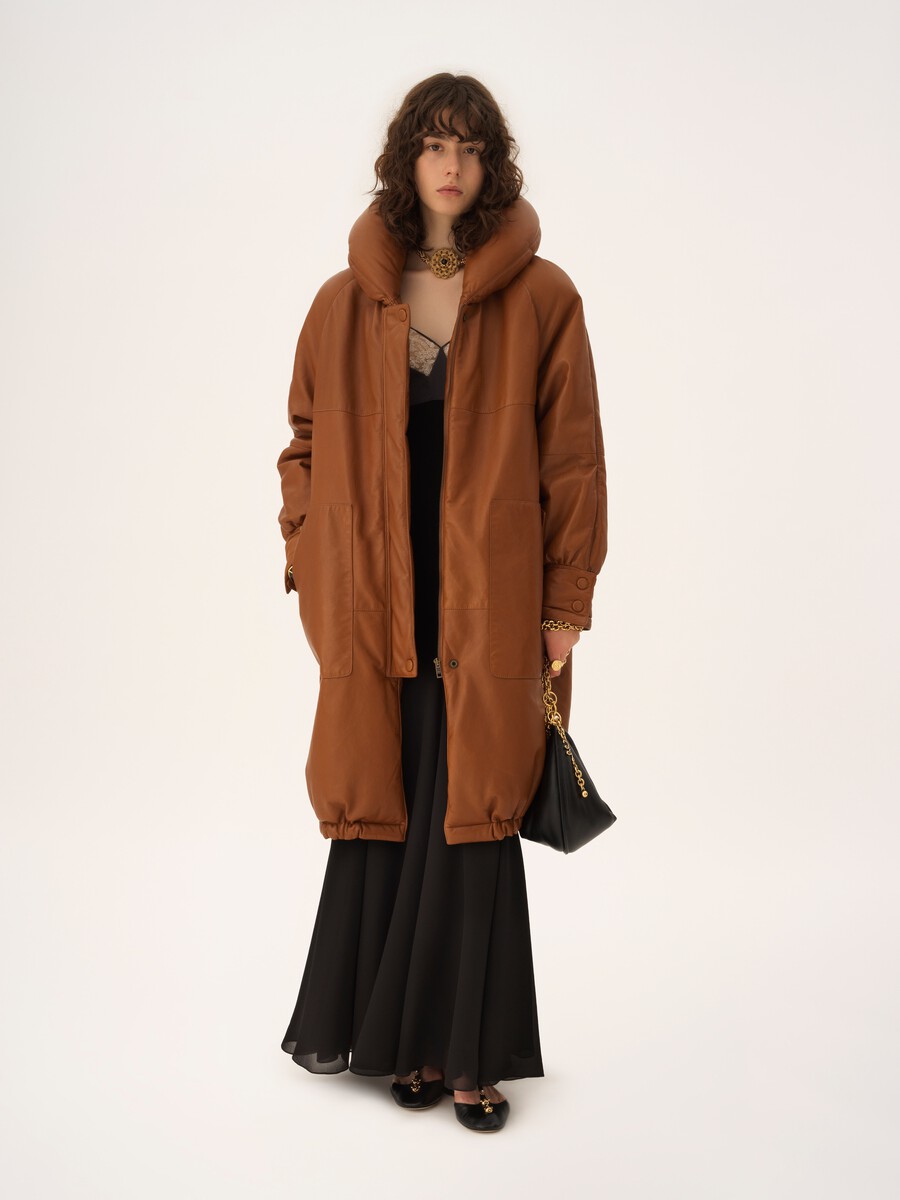 Long puffer coat in leather - 1