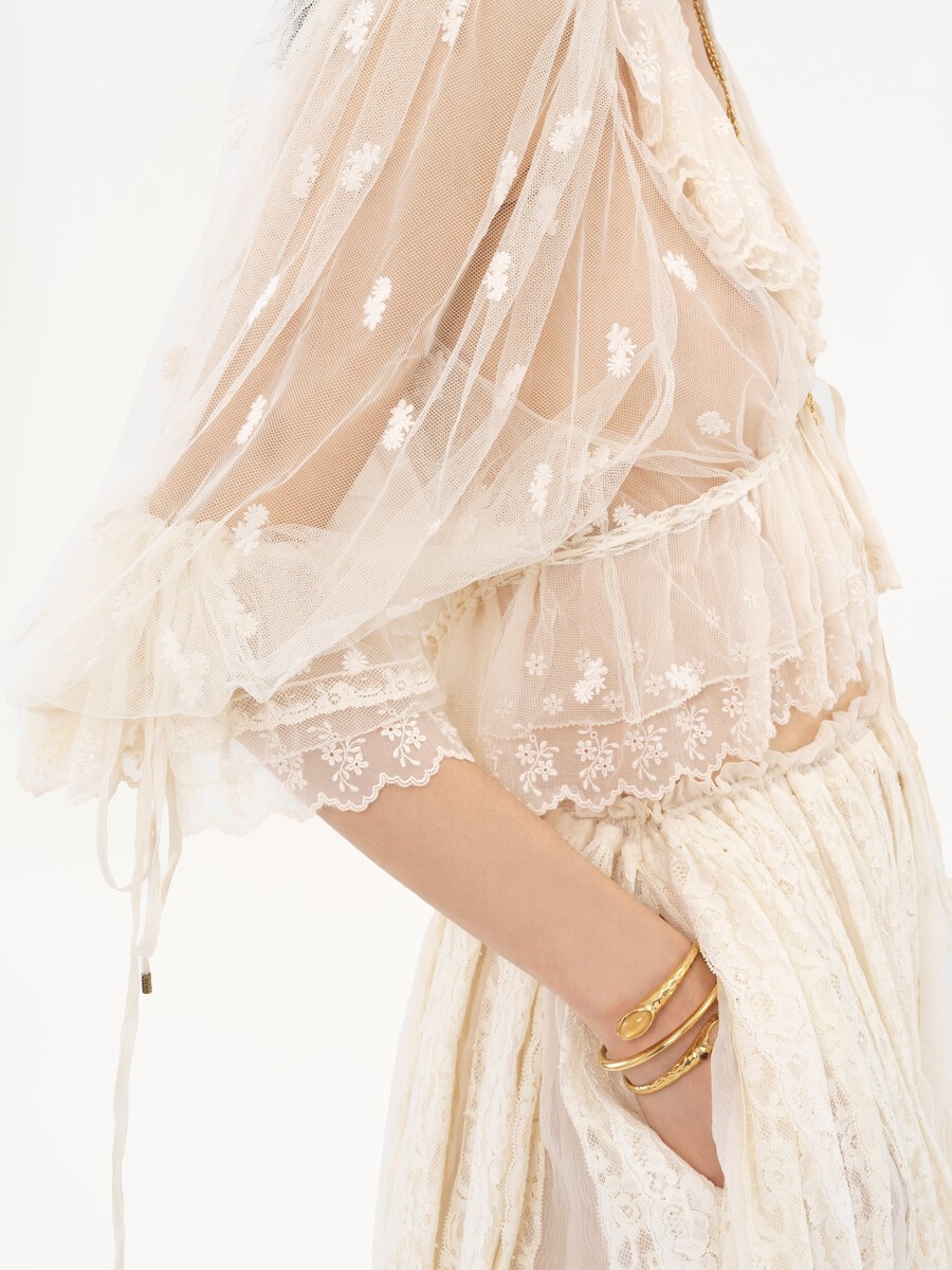 V-neck ruffle top in embroidered lace - 8