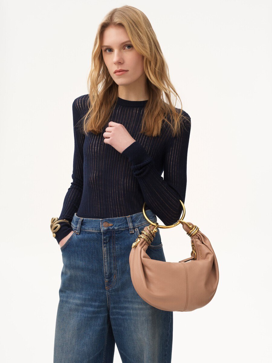 Small Snake Bracelet Hobo bag in grained leather - 2