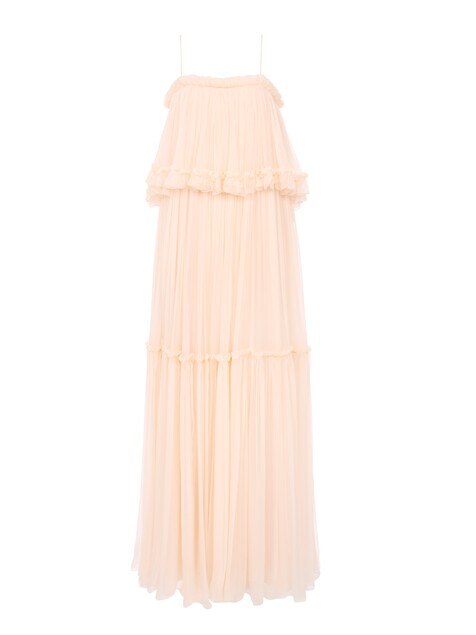 Thin-strap long dress in silk mousseline