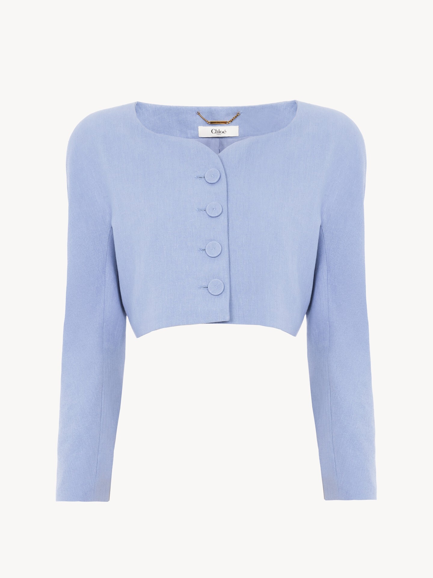 Cropped collarless jacket in linen cr&ecirc;pe - 2.0