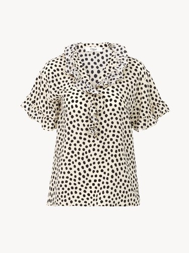Short-sleeve ruffle top in cr&ecirc;pe de chine - 2
