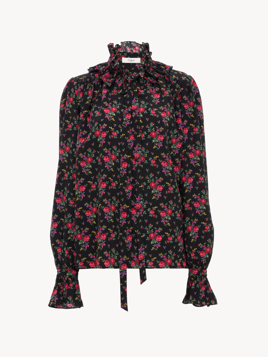 Tie-front ruffled blouse in cr&ecirc;pe de chine - 2