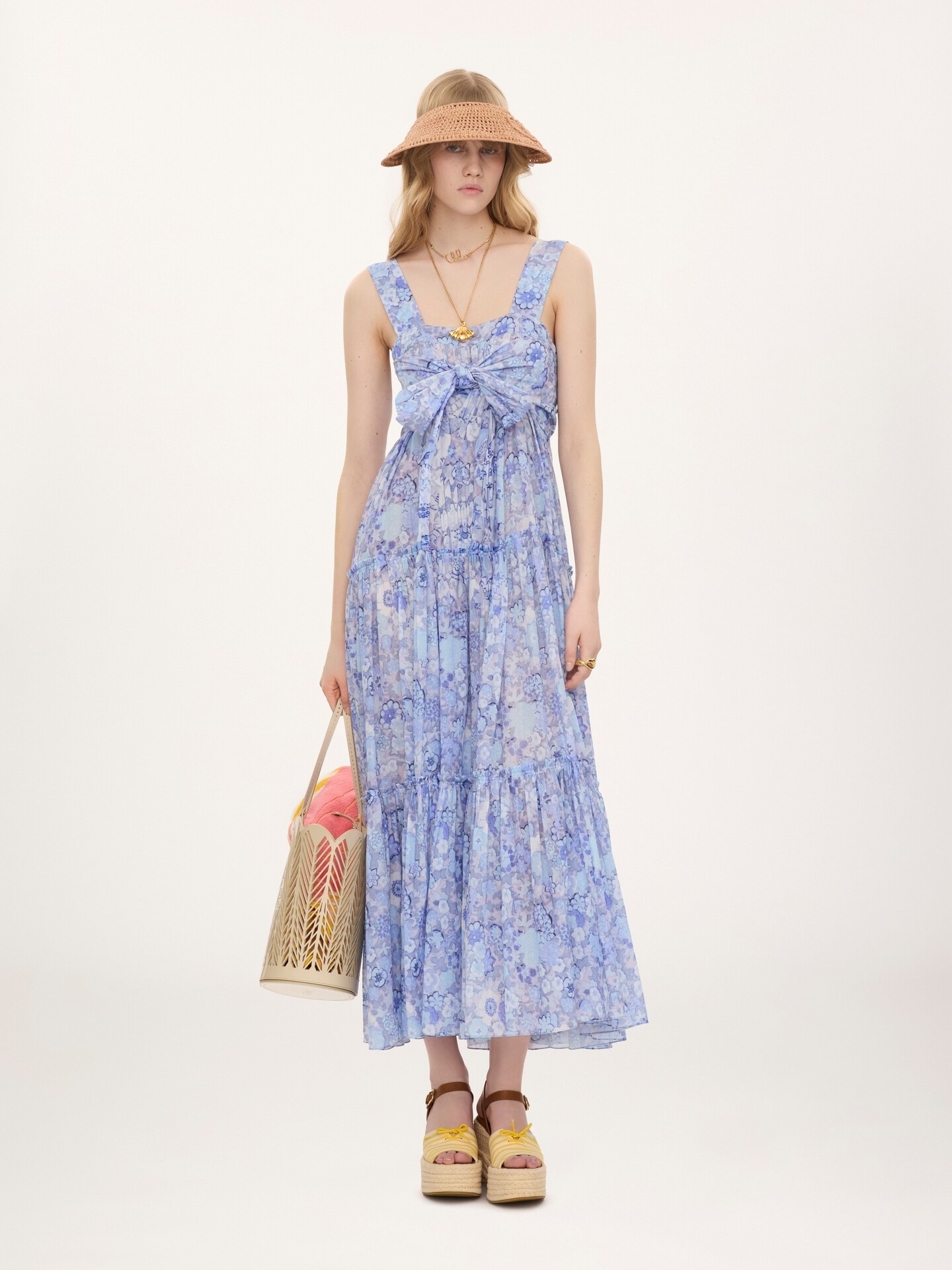 Tiered long dress in cotton voile - 1.0
