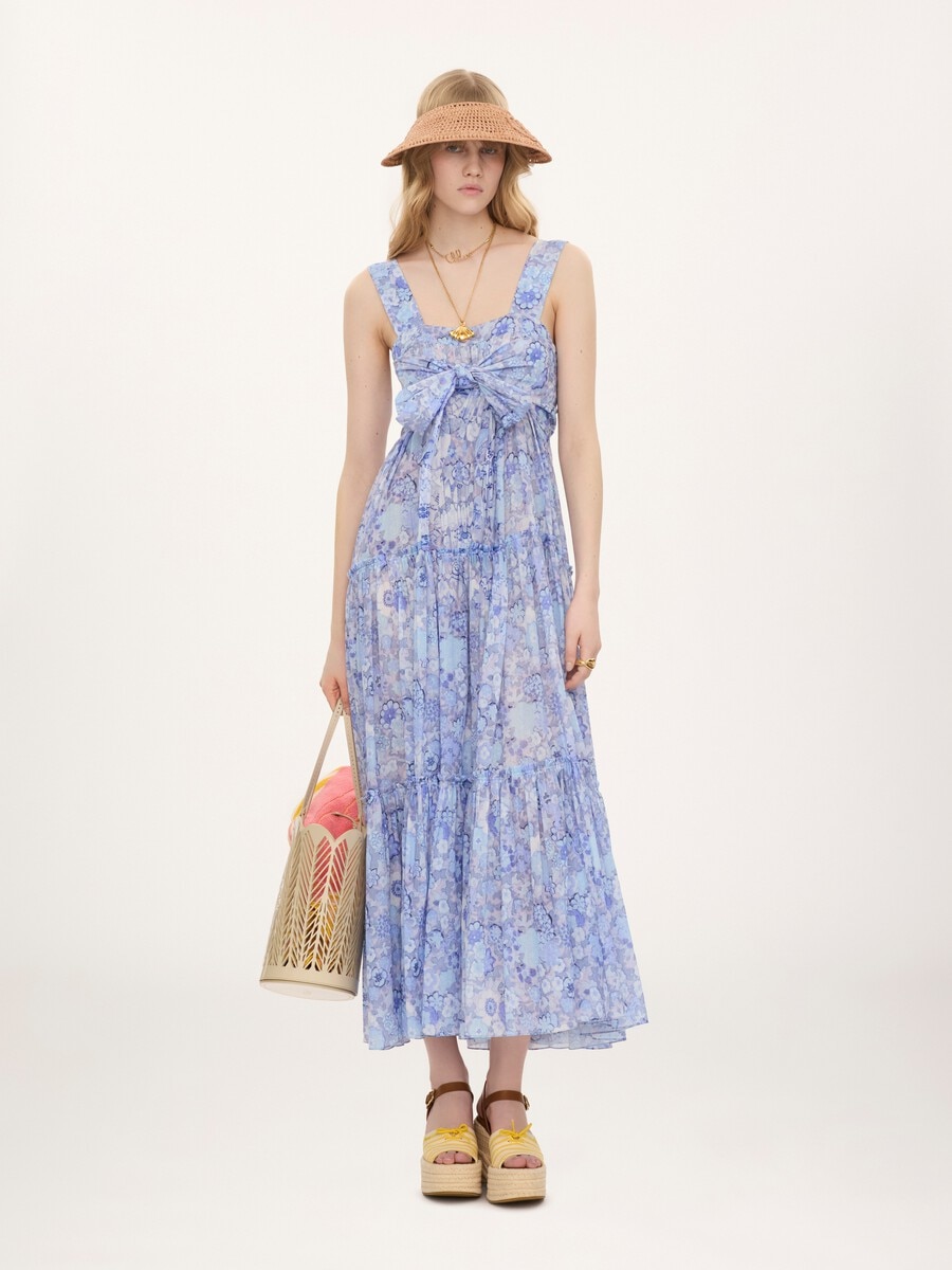 Tiered long dress in cotton voile - 1
