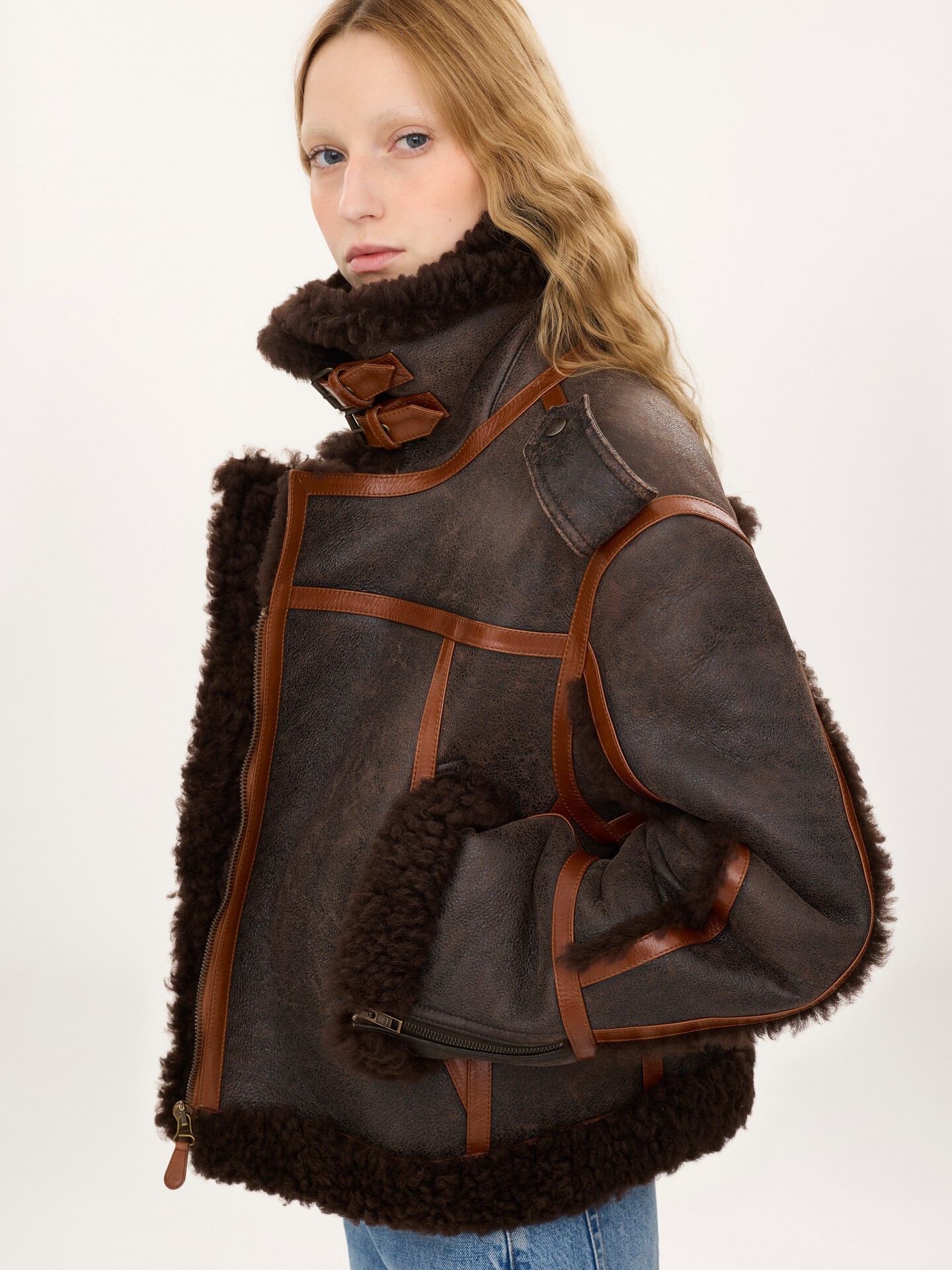 High-neck jacket in shearling - 6.0