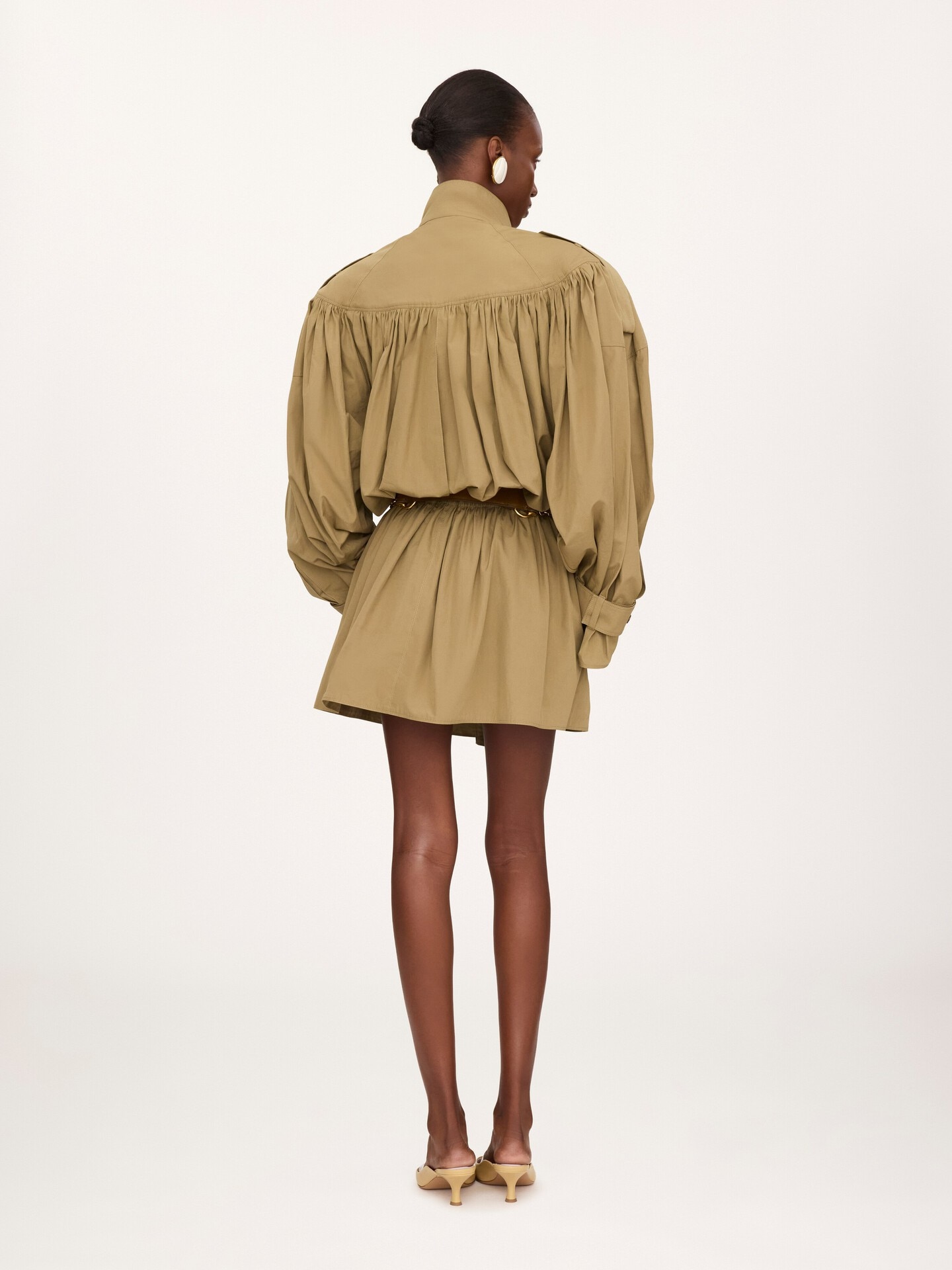 High-neck short trench coat in cotton poplin - 4.0