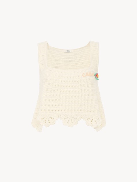 Sleeveless cropped top in crochet knit