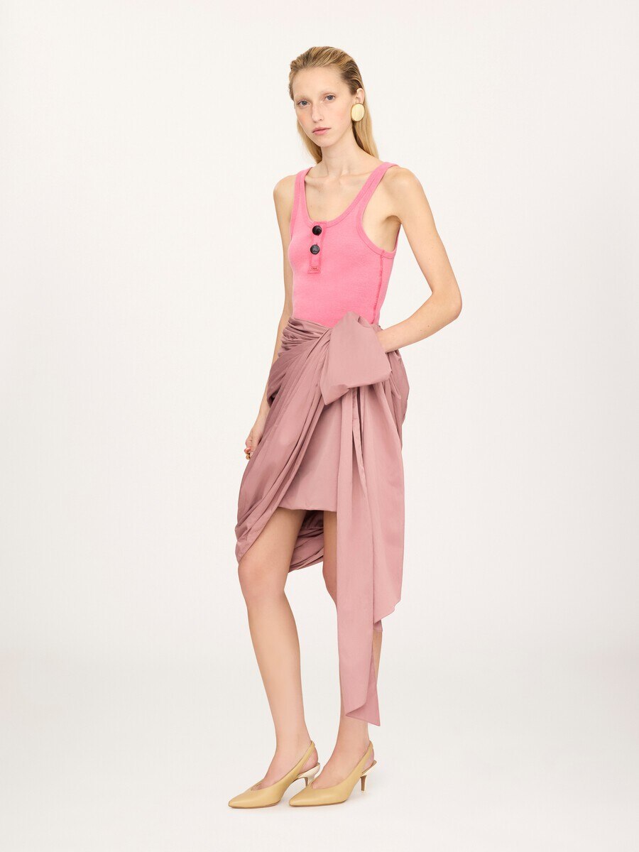 Knee-length wrap skirt in technical satin - 1