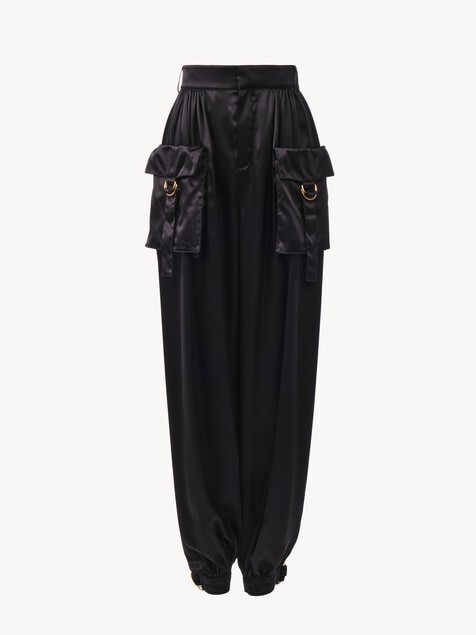 Fluid cargo pants in silk satin