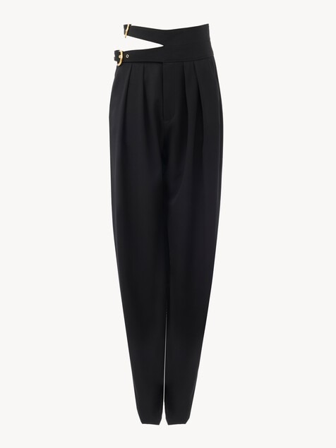 High-rise tailored pants in wool grain de poudre