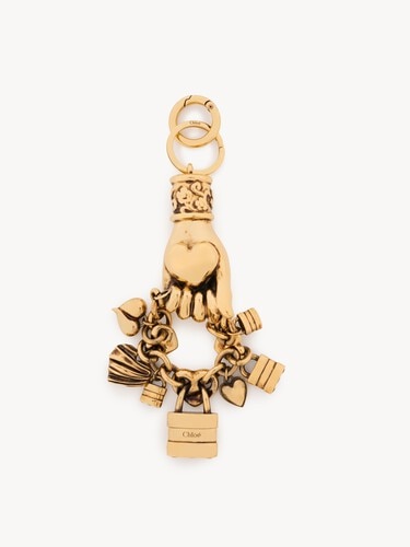 Chlo&eacute; Symbols Hand & Heart key ring bag charm in copper - 2