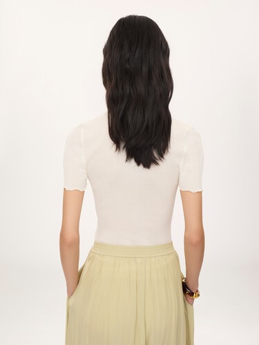 Scoop-neck fitted T-shirt in cotton & silk jersey - 5