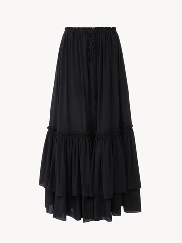 Ruffled long skirt in cr&ecirc;pe de chine - 1