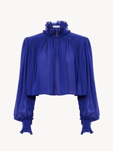 Maxi gathered high-neck top in silk georgette - 2