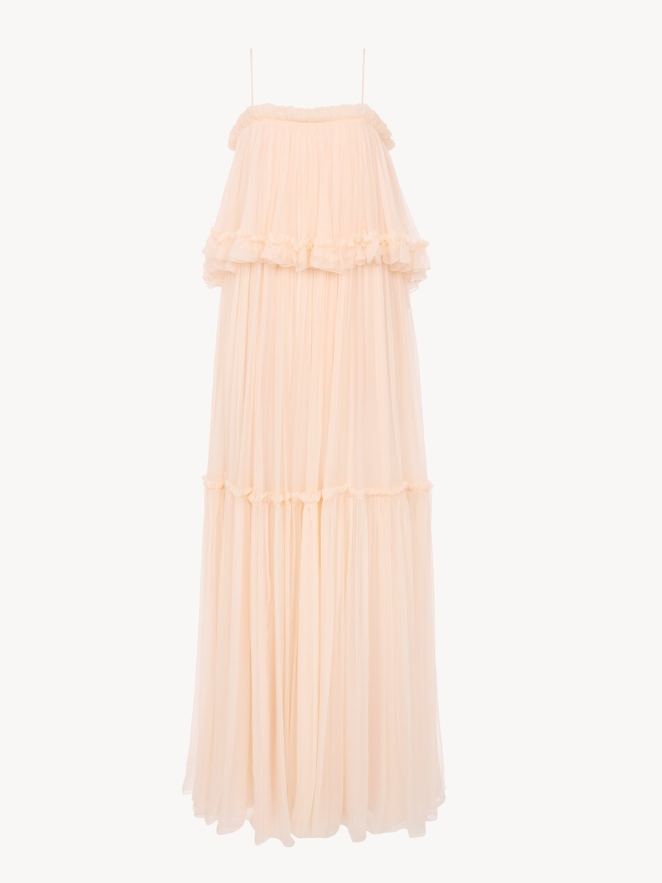 Thin-strap long dress in silk mousseline - Packshot