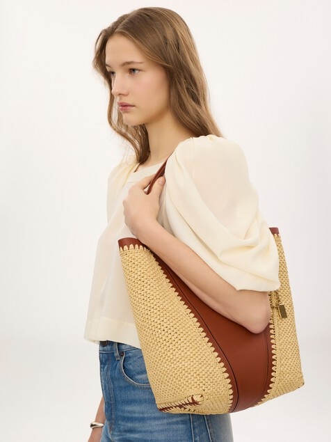 Sac cabas Chlo&eacute; Spin en textile effet raphia et cuir