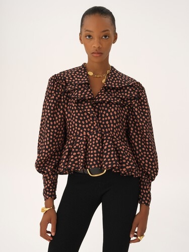 V-neck ruffle top in silk jacquard - 6