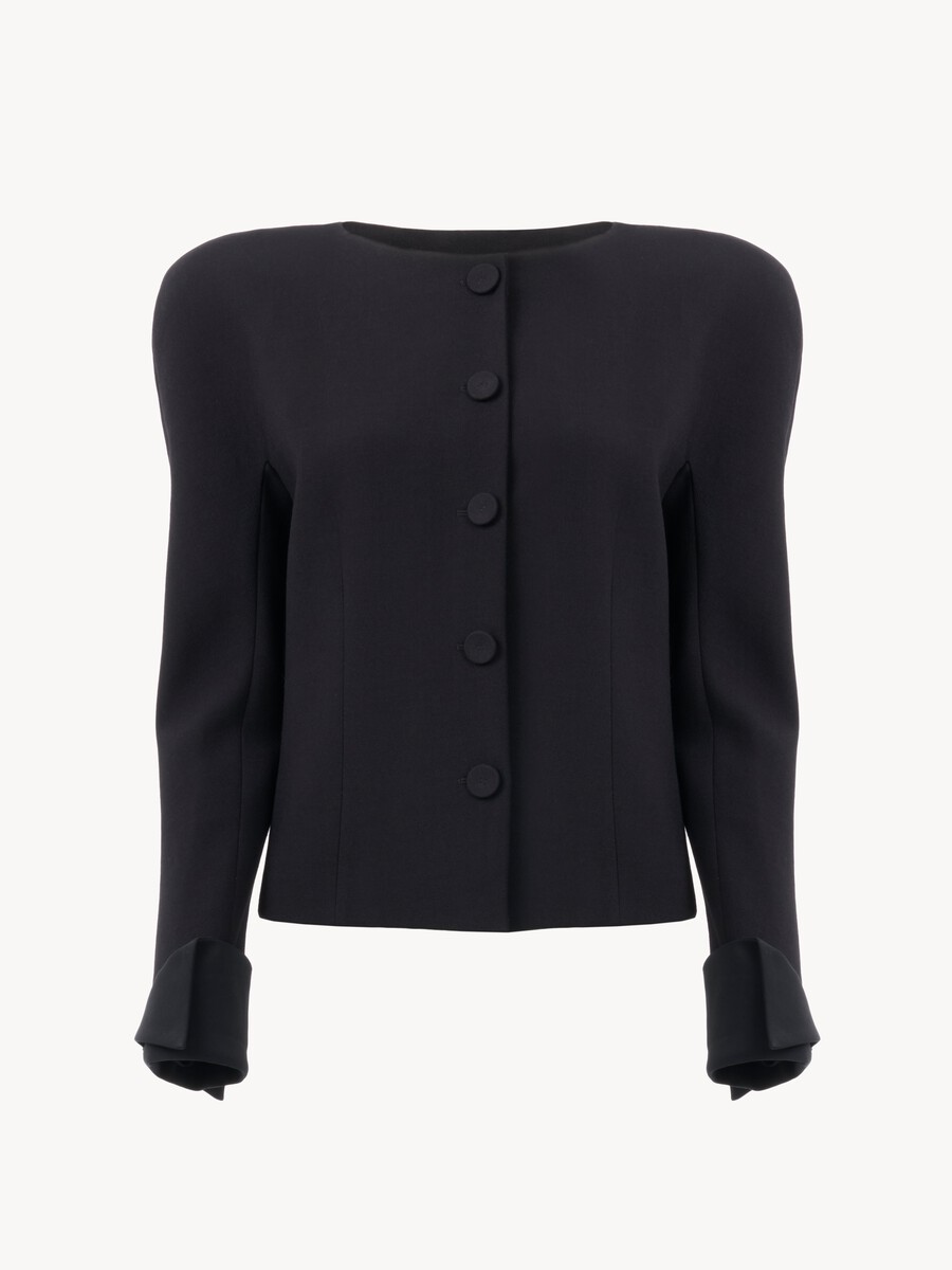 Collarless fitted jacket in wool cr&ecirc;pe - 2