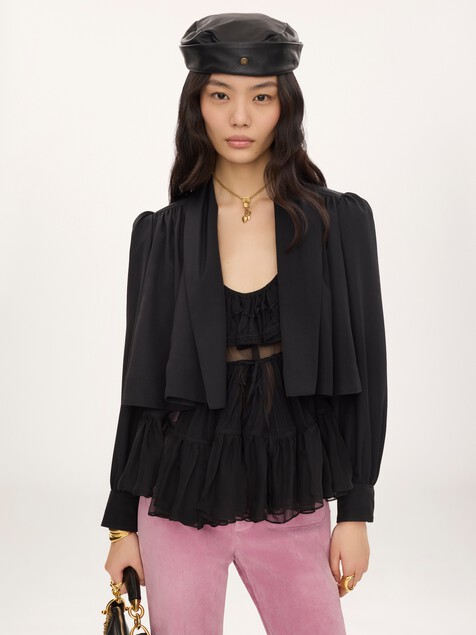 Gathered cropped jacket in washed viscose faille