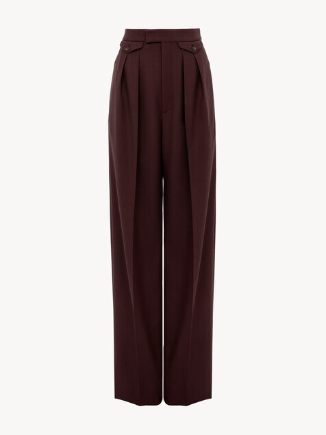 High-rise gathered pants in wool gabardine