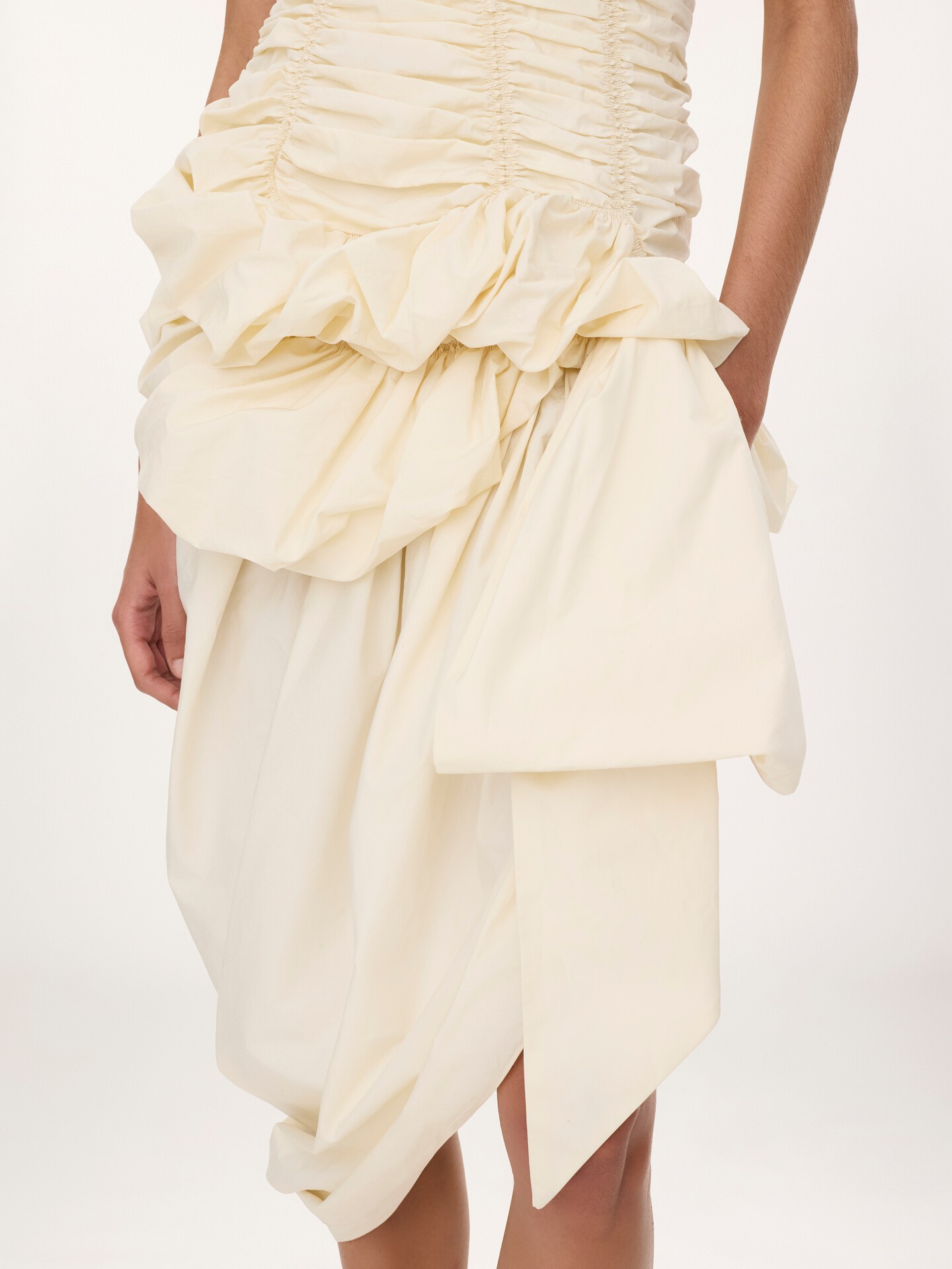 Ruched bustier midi dress in cotton poplin - 4.0